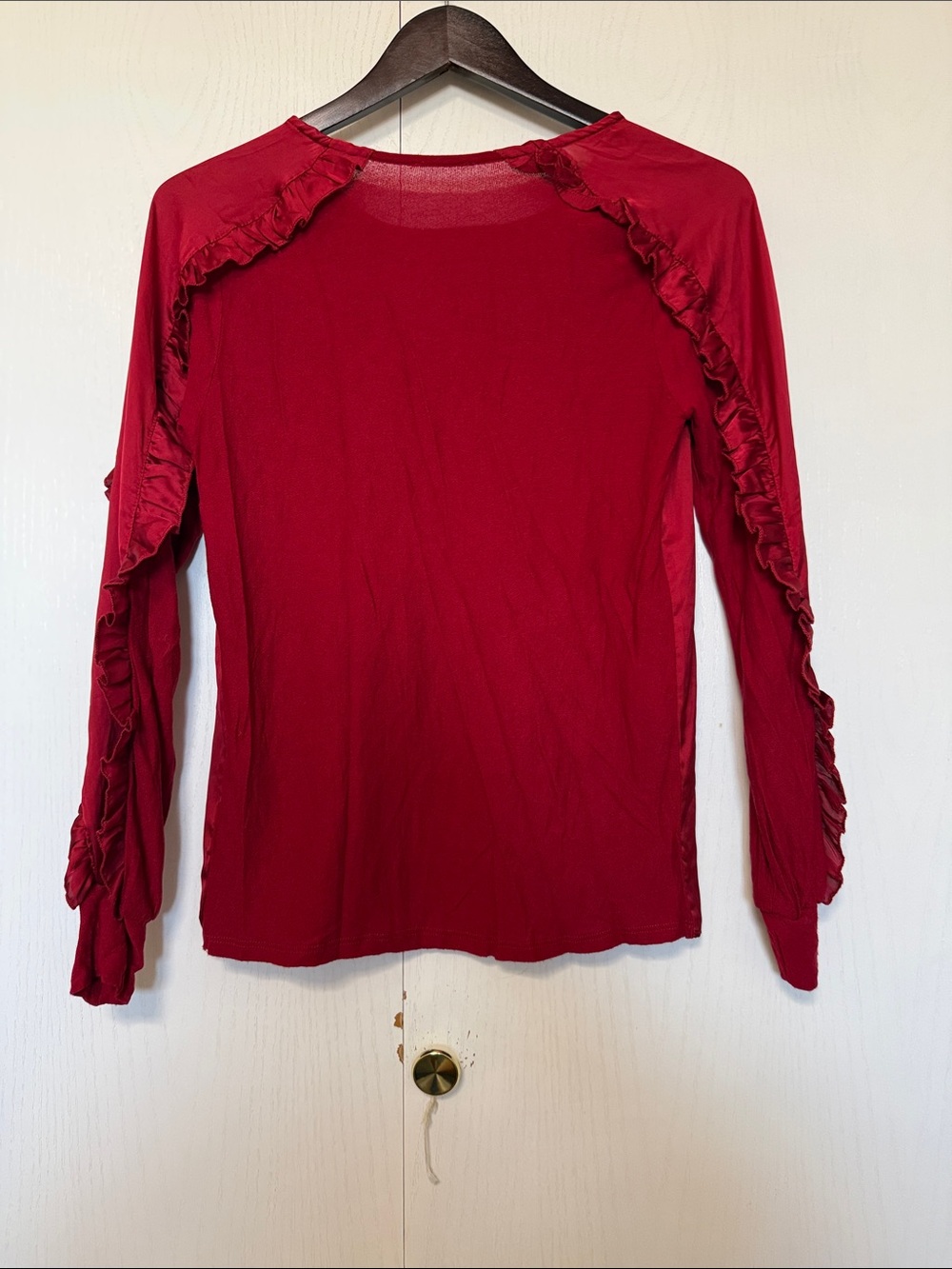Red Ruffle-Sleeve Women's Top - Picture 4 of 5